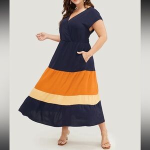 BloomChic Colorblock Contrast Tiered Tank Midi Dress with pockets size 12 - new
